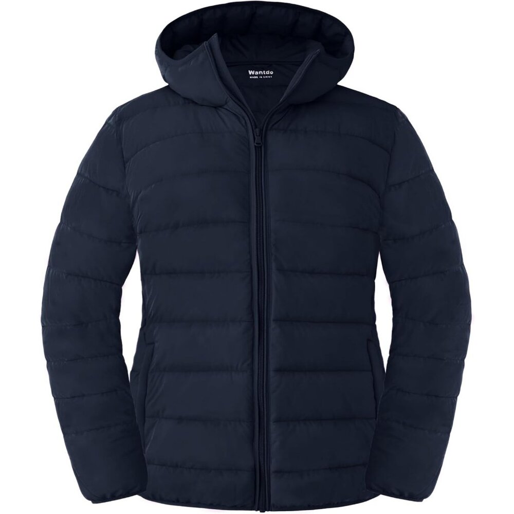 Women's Navy Lightweight Full Zip Quilted Jackets Windproof Warm Hood Style